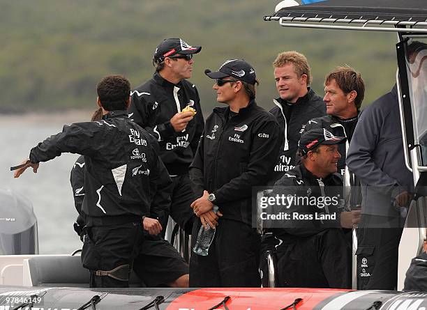 Emirates Team New Zealand skipper Dean Barker and his crew following their loss to Azzura of Italy in match two of the Louis Vuitton Trophy at...