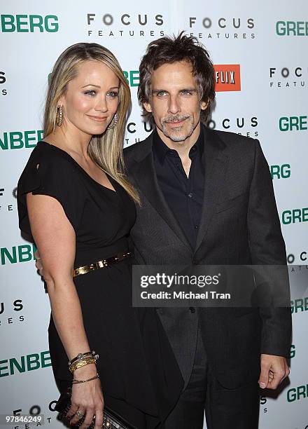 Christine Taylor and Ben Stiller arrive to the Los Angeles premiere of "Greenberg" held at ArcLight Cinemas on March 18, 2010 in Hollywood,...