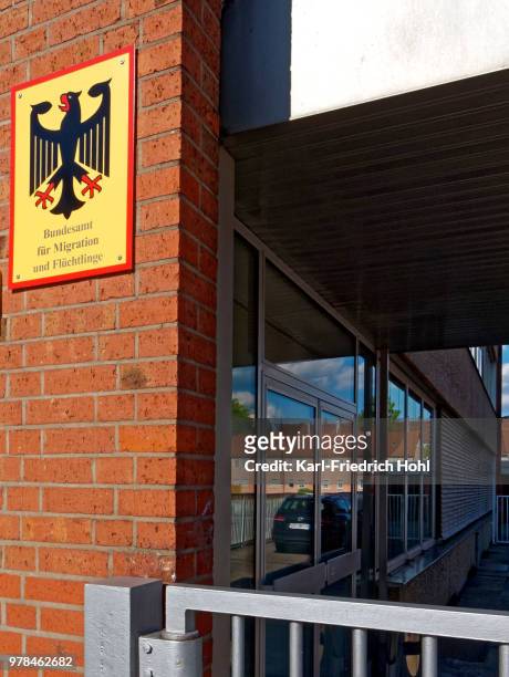federal office for migration and refugees - official sign - karl friedrich stock pictures, royalty-free photos & images