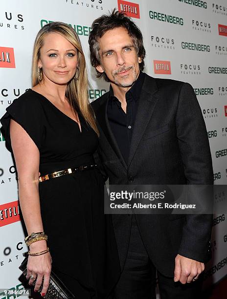 Actress Christine Taylor and Ben Stiller arrive at the premiere of the ''Greenberg'' at the ArcLight Cinemas on March 18, 2010 in Hollywood,...