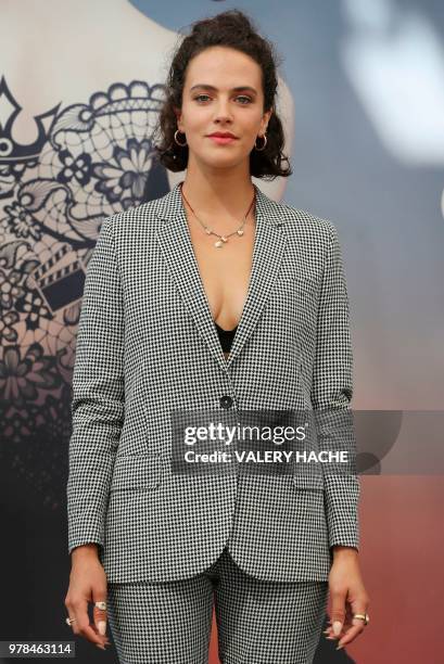 British actress Jessica Brown Findlay poses during a photocall for the TV show "Harlots" as part of the 58th Monte-Carlo Television Festival on June...