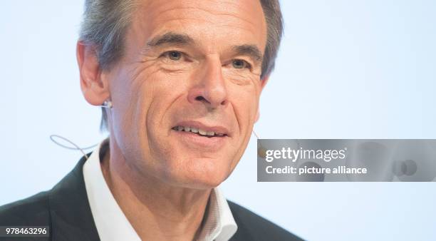 April 2018, Germany, Renningen: Volkmar Denner, chairman of the board of management of Robert Bosch GmbH, speaking during the results press...