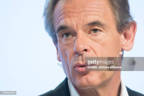 April 2018, Germany, Renningen: Volkmar Denner, chairman of the board of management of Robert Bosch GmbH, speaking during the results press...