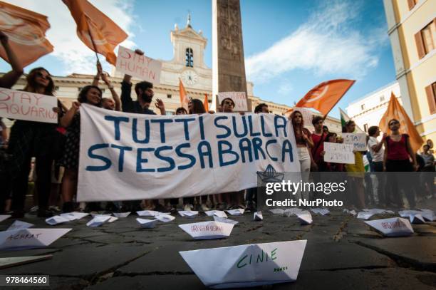 Young Democrats' protest before Parliament in Piazza Montecitorio against the government and the policy of Interior Minister Matteo Salvini on the...