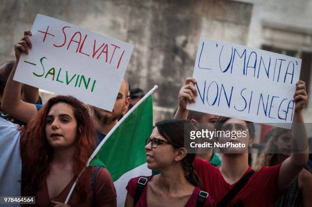 Young Democrats' protest before Parliament in Piazza Montecitorio against the government and the policy of Interior Minister Matteo Salvini on the...