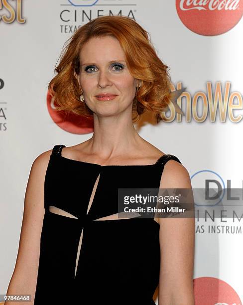 Actress Cynthia Nixon, one of the recipients of the Ensemble Award, arrives at the ShoWest awards ceremony at the Paris Las Vegas during ShoWest, the...