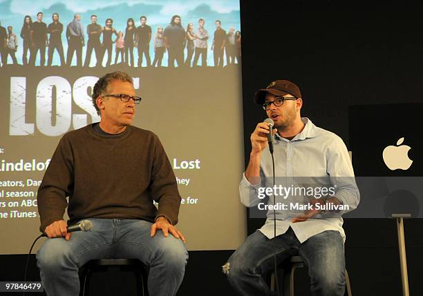 Co-creators Carlton Cuse and Damon Lindelof attend the Lost "Meet the Creator" event at Apple Store Third Street Promenade on March 18, 2010 in Santa...