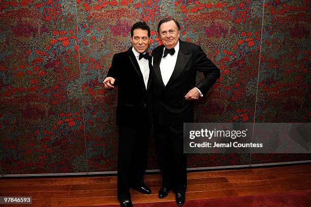 Actors Michael Feinstein and Barry Humphries attend the opening night party for "All About Me" on Broadway at Brasserie 8 1/2 on March 18, 2010 in...