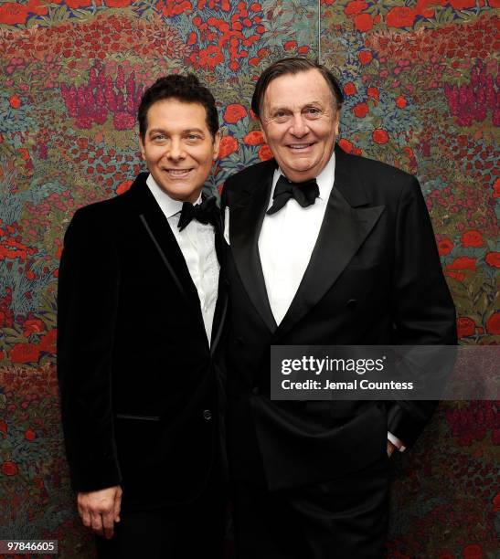 Actors Michael Feinstein and Barry Humphries attend the opening night party for "All About Me" on Broadway at Brasserie 8 1/2 on March 18, 2010 in...