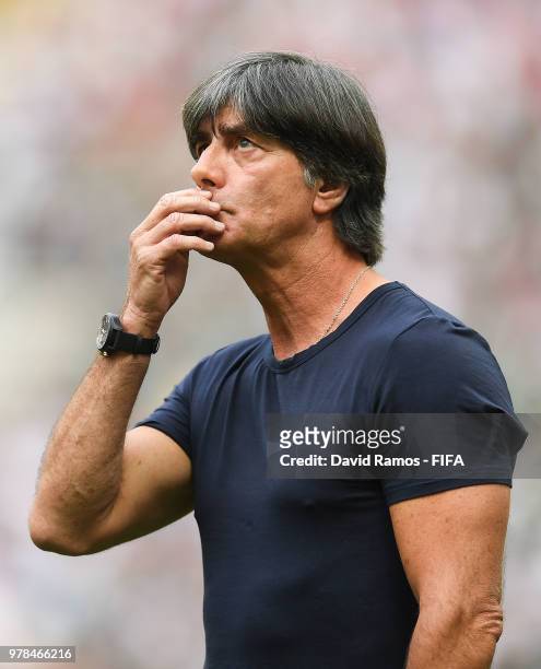 Joachim Loew, Manager of Germany looks on during the 2018 FIFA World Cup Russia group F match between Germany and Mexico at Luzhniki Stadium on June...