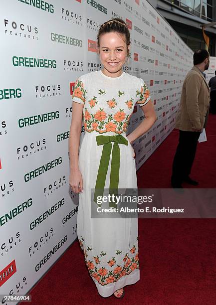 Actress Brie Larson arrives on the red carpet at the "Greenberg" Los Angeles Premiere at ArcLight Cinemas on March 18, 2010 in Hollywood, California.