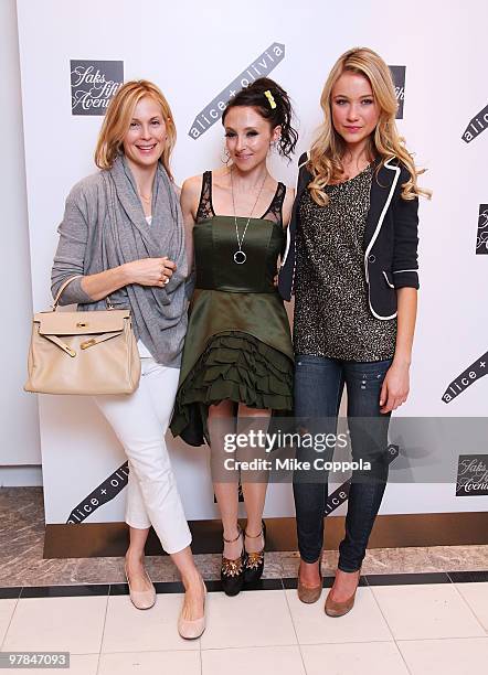 Actress Kelly Rutherford, designer Stacey Bendet, and Katrina Bowden attend the Alice+Olivia launch party at Saks Fifth Avenue on March 18, 2010 in...