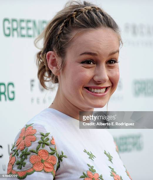 Actress Brie Larson arrives on the red carpet at the "Greenberg" Los Angeles Premiere at ArcLight Cinemas on March 18, 2010 in Hollywood, California.