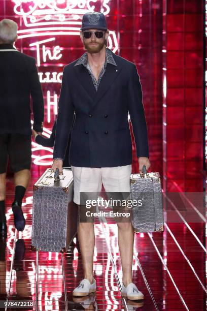 Model walks the runway at the Billionaire show during Milan Men's Fashion Week Spring/Summer 2019 on June 17, 2018 in Milan, Italy.