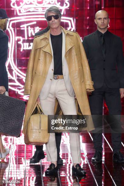 Model walks the runway at the Billionaire show during Milan Men's Fashion Week Spring/Summer 2019 on June 17, 2018 in Milan, Italy.