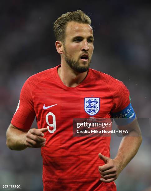 Harry Kane of England in action during the 2018 FIFA World Cup Russia group G match between Tunisia and England at Volgograd Arena on June 18, 2018...