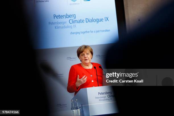 German Chancellor Angela Merkel speaks at the Petersberg Climate Dialogue on June 19, 2018 in Berlin, Germany. The Petersberg Climate Dialogue is a...