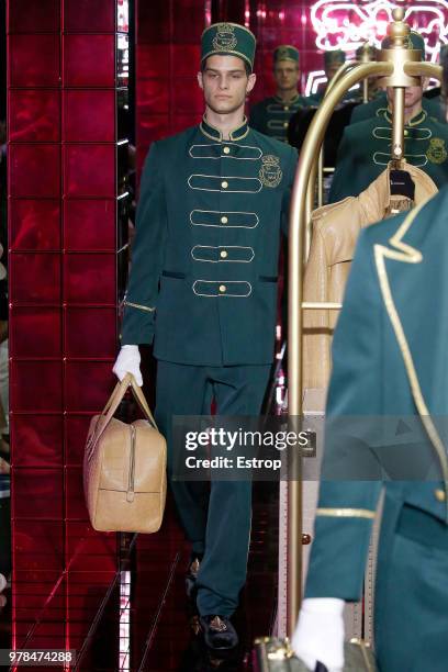 Model walks the runway at the Billionaire show during Milan Men's Fashion Week Spring/Summer 2019 on June 17, 2018 in Milan, Italy.