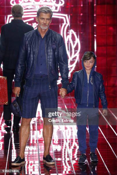 Model walks the runway at the Billionaire show during Milan Men's Fashion Week Spring/Summer 2019 on June 17, 2018 in Milan, Italy.