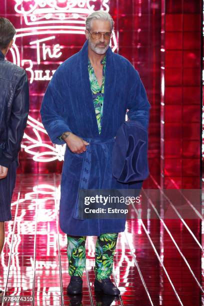 Model walks the runway at the Billionaire show during Milan Men's Fashion Week Spring/Summer 2019 on June 17, 2018 in Milan, Italy.