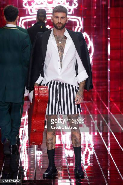 Model walks the runway at the Billionaire show during Milan Men's Fashion Week Spring/Summer 2019 on June 17, 2018 in Milan, Italy.