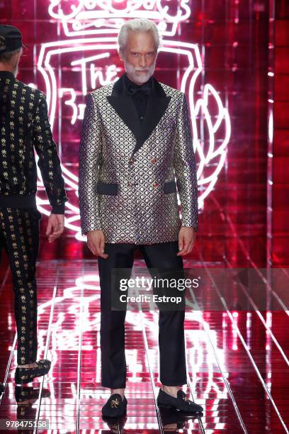 Model walks the runway at the Billionaire show during Milan Men's Fashion Week Spring/Summer 2019 on June 17, 2018 in Milan, Italy.