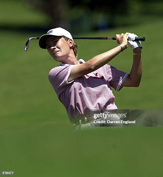 Catriona Matthew of Scotland hits her second shot on the 2nd fairway during the final round at the ANZ Australian Ladies Masters Golf at Royal Pines...