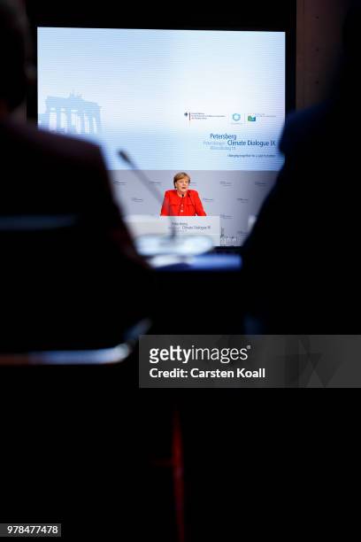 German Chancellor Angela Merkel speaks at the Petersberg Climate Dialogue on June 19, 2018 in Berlin, Germany. The Petersberg Climate Dialogue is a...