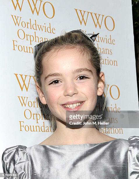 Actress Kiernan Shipka attends the Worldwide Orphans Foundation 5th California Benefit Reception at the Viceroy Hotel on March 18, 2010 in Santa...