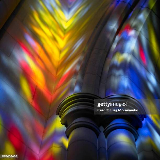 colorful reflections of stained glass murals - washington dc architecture stock pictures, royalty-free photos & images