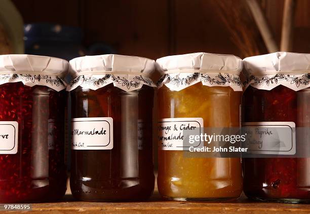 selection of preserves and pickles in jars - pickled stock pictures, royalty-free photos & images