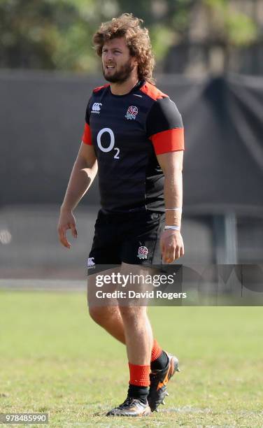 Alec Hepburn looks on during the England training session held at Kings Park on June 19, 2018 in Durban, South Africa.