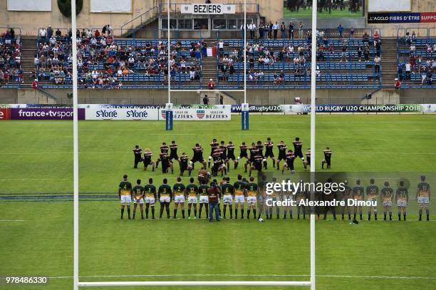 Haka of New Zealand and Team of South Africa during the World Championship U20 3rd place match between South Africa and New Zealand on June 17, 2018...