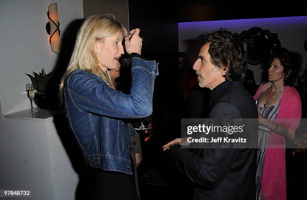 Actors Laura Dern and Ben Stiller attend the after party for the premiere of "Greenberg" presented by Focus Features at La Vida on March 18, 2010 in...