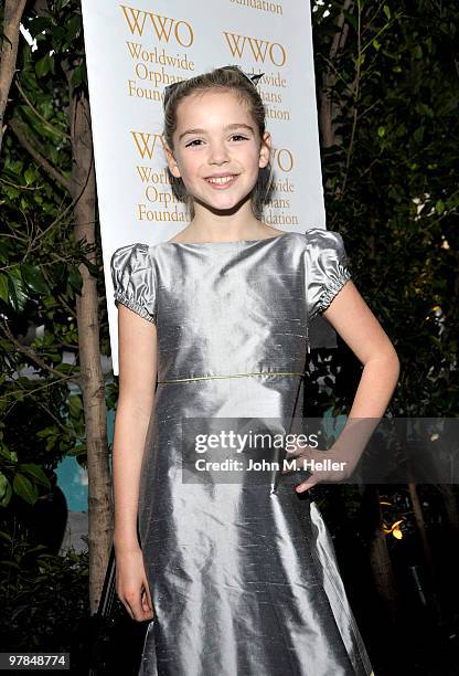 Actress Kiernan Shipka attends the Worldwide Orphans Foundation 5th California Benefit Reception at the Viceroy Hotel on March 18, 2010 in Santa...