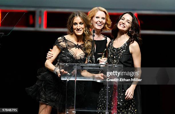 Actresses Sarah Jessica Parker, Cynthia Nixon and Kristin Davis, accept the Ensemble Award during the ShoWest awards ceremony at the Paris Las Vegas...