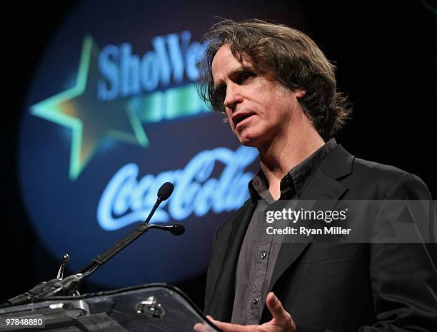 Director Jay Roach accepts the Comedy Director of the Decade Award at the ShoWest awards ceremony at the Paris Las Vegas during ShoWest, the official...