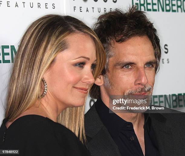 Actress Christine Taylor and actor Ben Stiller attend the "Greenberg" film premiere at the ArcLight Hollywood Cinemas on March 18, 2010 in Hollywood,...