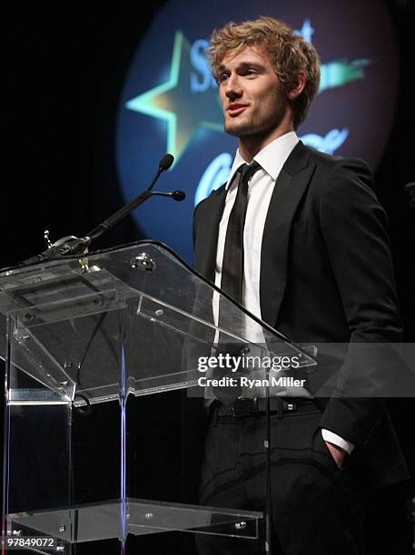 Actor Alex Pettyfer accepts the Male Star of Tomorrow Award at the ShoWest awards ceremony at the Paris Las Vegas during ShoWest, the official...