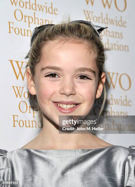 Actress Kiernan Shipka attends the Worldwide Orphans Foundation 5th California Benefit Reception at the Viceroy Hotel on March 18, 2010 in Santa...