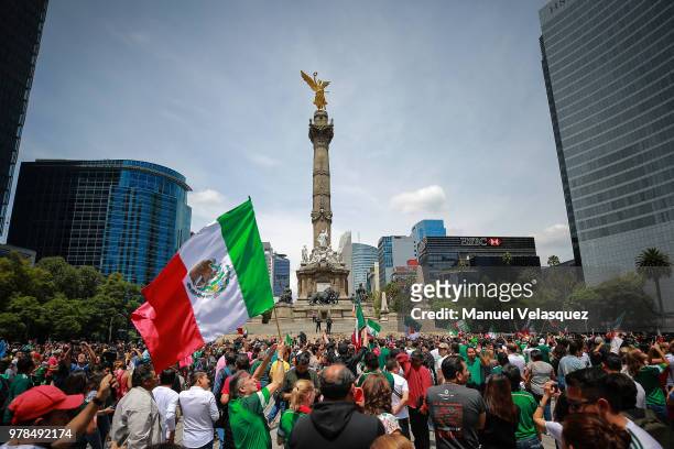 Mexicans celebrate at the Angel of Independence after the Mexico National Team victory over Germany in the 2018 FIFA World Cup Russia on June 17,...