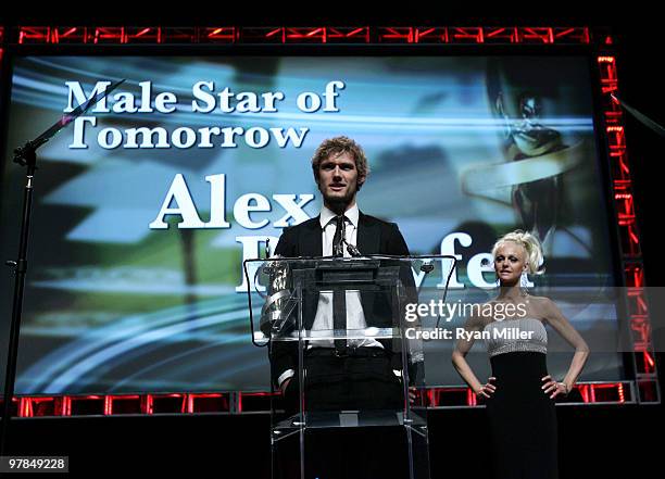 Actor Alex Pettyfer accepts the Male Star of Tomorrow Award, at the ShoWest awards ceremony at the Paris Las Vegas during ShoWest, the official...
