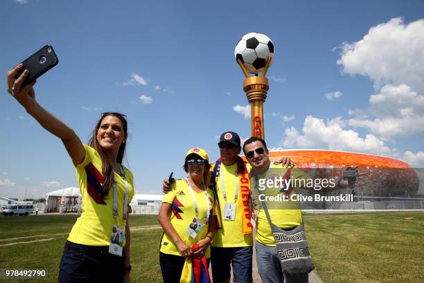 Colombia fans enjoy the pre match atmosphere prior to the 2018 FIFA World Cup Russia group H match between Colombia and Japan at Mordovia Arena on...