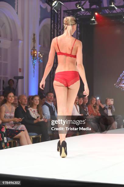 Miriam Hoeller walks the runway during the Ernsting's Family Fashion event on June 18, 2018 in Hamburg, Germany.