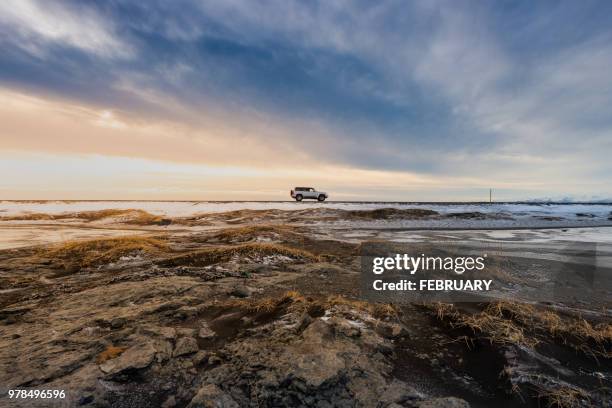 road of iceland in winter. - iceland landscape stock-fotos und bilder