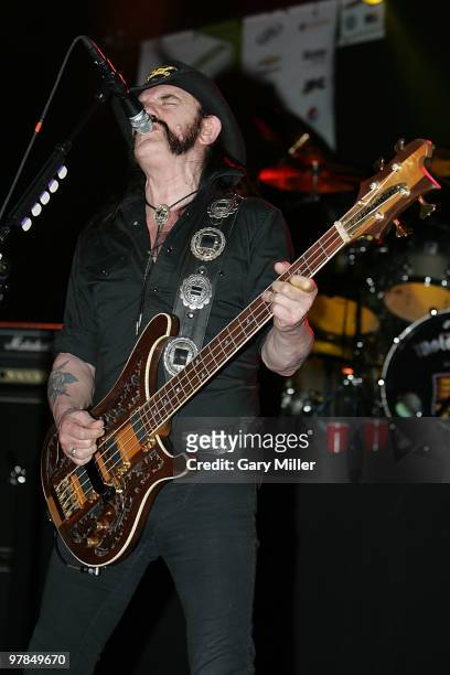 Musician/vocalist Lemmy Kilmister of Motorhead performs in concert at the Austin Music Hall during the South By Southwest Music Festival on March 17,...