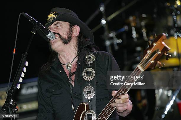 Musician/vocalist Lemmy Kilmister of Motorhead performs in concert at the Austin Music Hall during the South By Southwest Music Festival on March 17,...