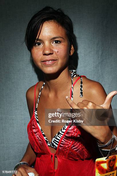 Singer Liliana Saumet of Bomba Estereo poses for a portrait backstage at Levi's Fader Fort as part of SXSW 2010 on March 18, 2010 in Austin, Texas.