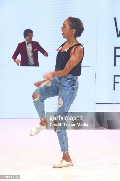 Milka Loff Fernandes walks the runway during the Ernsting's Family Fashion event on June 18, 2018 in Hamburg, Germany.