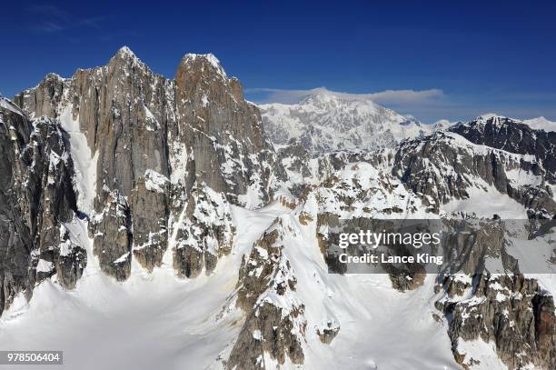 aerial view of denali and the alaska range - cathedral peaks stockfoto's en -beelden